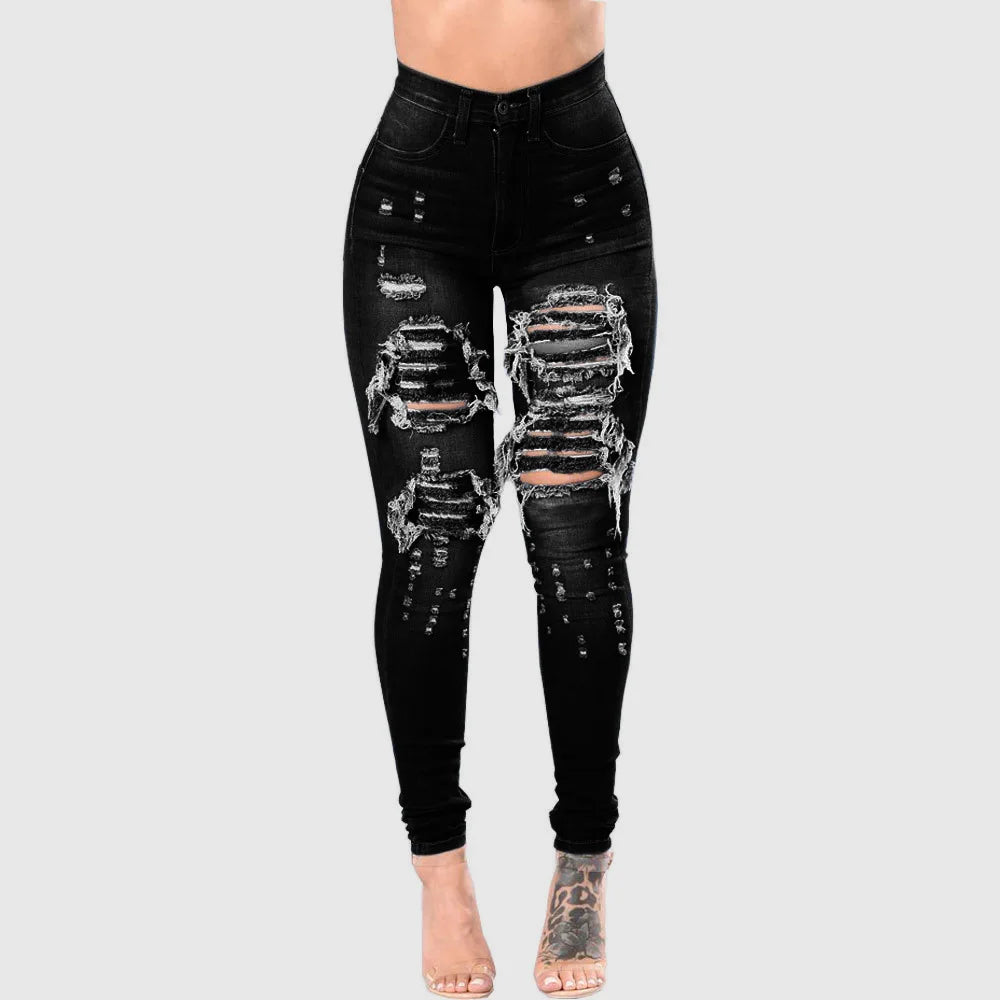 High Waist Ripped Jeans For Women Stretch Skinny Denim