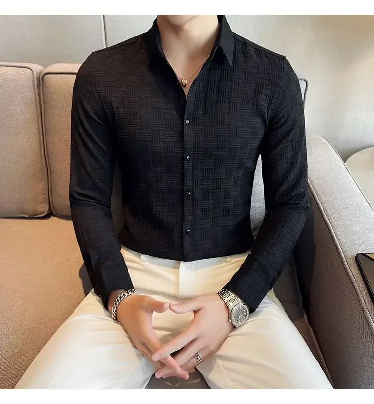 Fashion Lapel Button Solid Color Business Shirt