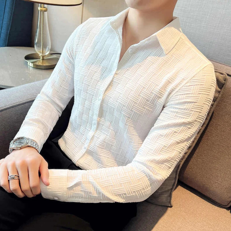 Fashion Lapel Button Solid Color Business Shirt