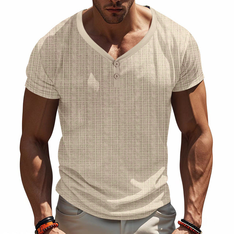 American Summer Men's V-neck Loose Breathable Short Sleeve