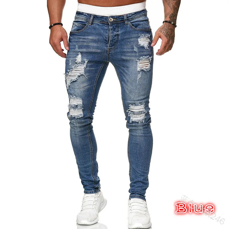 Stretch Denim Straight Pants