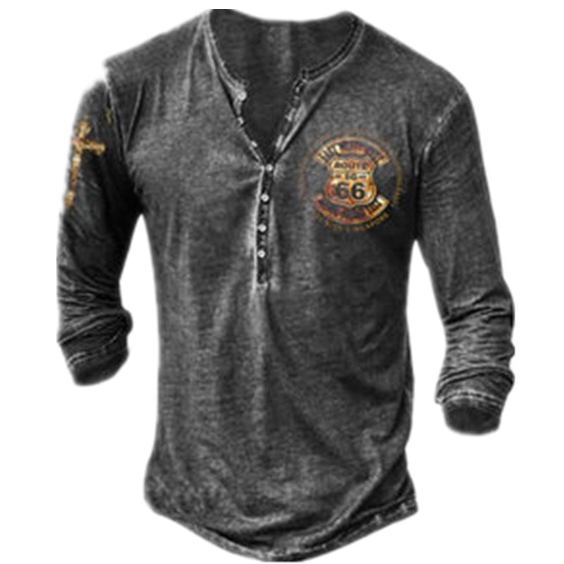 Men's Casual V-neck Long-sleeved T-shirt