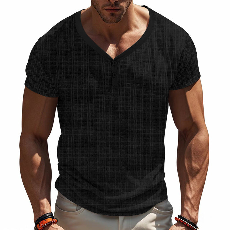 American Summer Men's V-neck Loose Breathable Short Sleeve