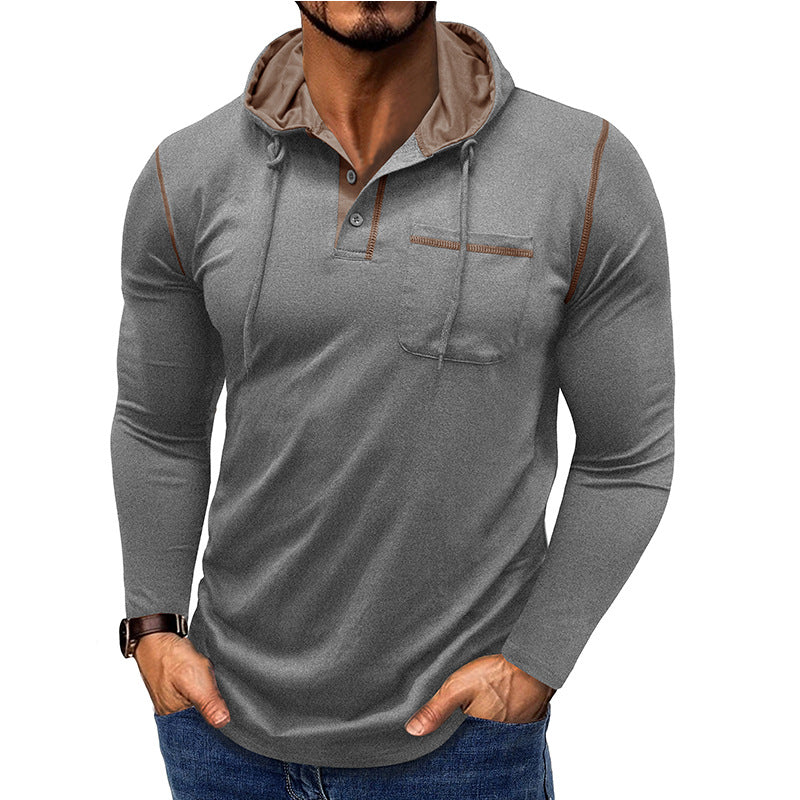 Men's Long-sleeved T-shirt Hooded Henley Shirt Outdoor Top