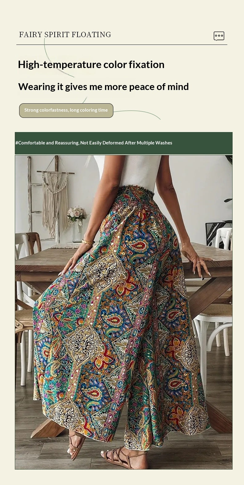 New Summer Printed High-Waisted Bohemian Wide-Leg Culottes In A Vacation Style