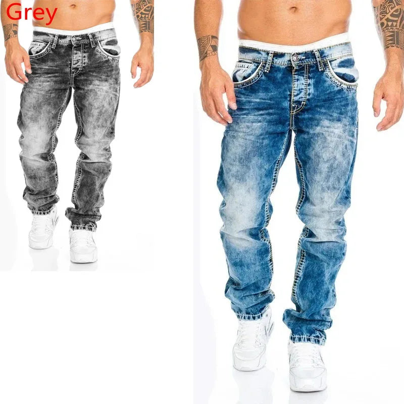 Stretch Denim Straight Pants