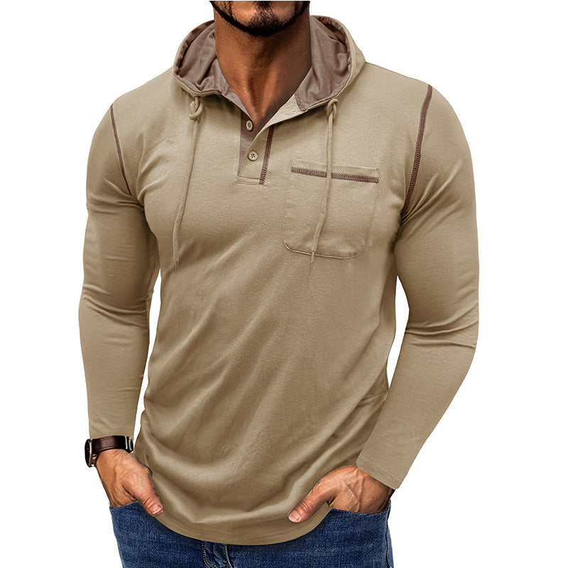 Men's Long-sleeved T-shirt Hooded Henley Shirt Outdoor Top