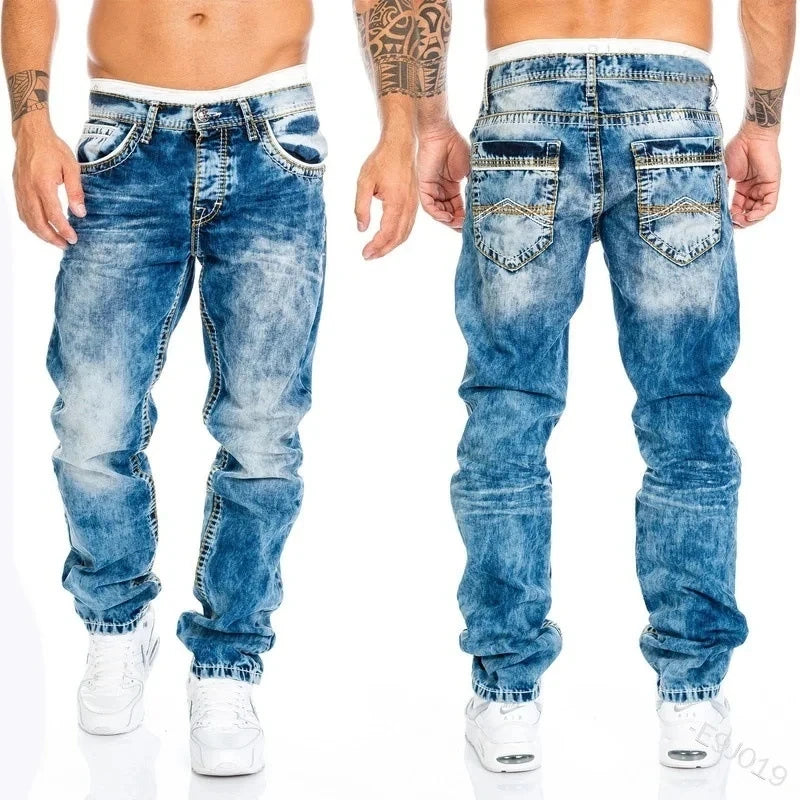 Stretch Denim Straight Pants