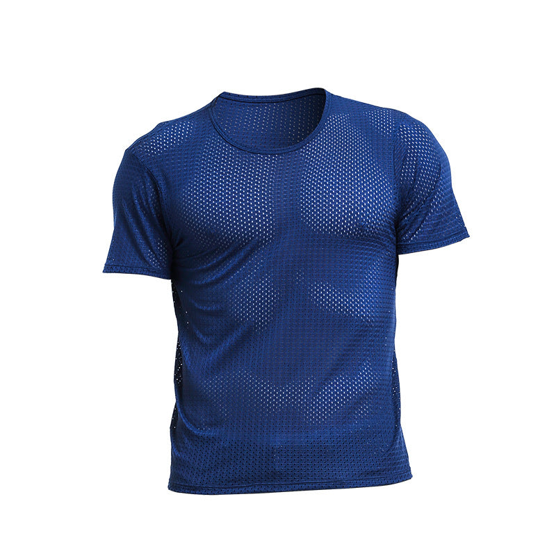 Men's T-shirt Mesh Ice Silk V-neck Solid Color Bottoming Shirt