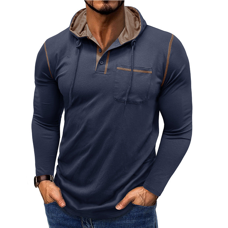 Men's Long-sleeved T-shirt Hooded Henley Shirt Outdoor Top