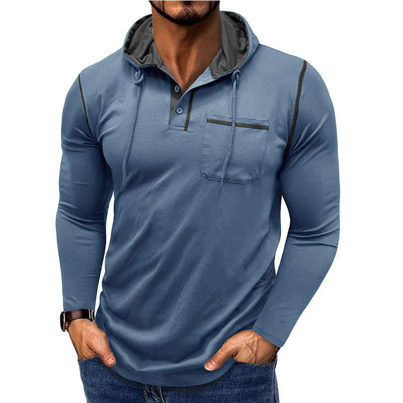 Men's Long-sleeved T-shirt Hooded Henley Shirt Outdoor Top
