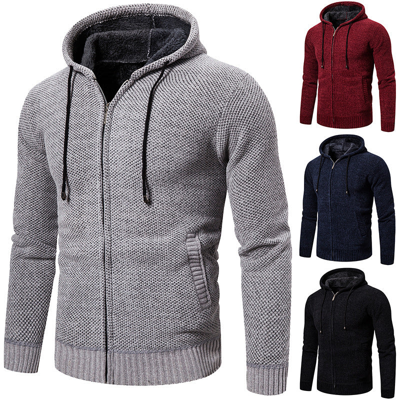Thick Loose Casual Sweater Men's Cardigan Sweater Plus Fleece Hoodie Sweater