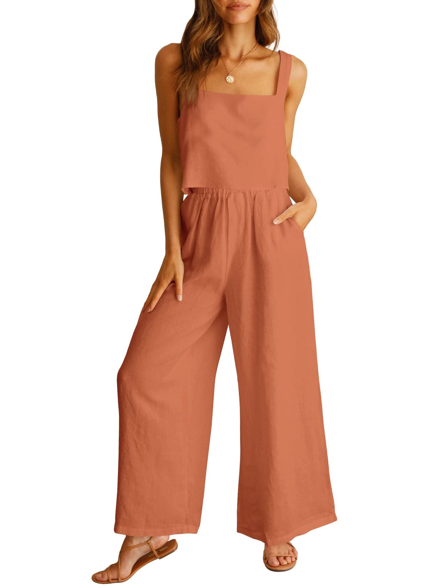 Sleeveless Wide Leg Pants Suit