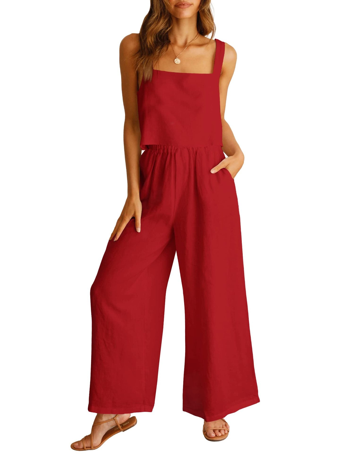 Sleeveless Wide Leg Pants Suit