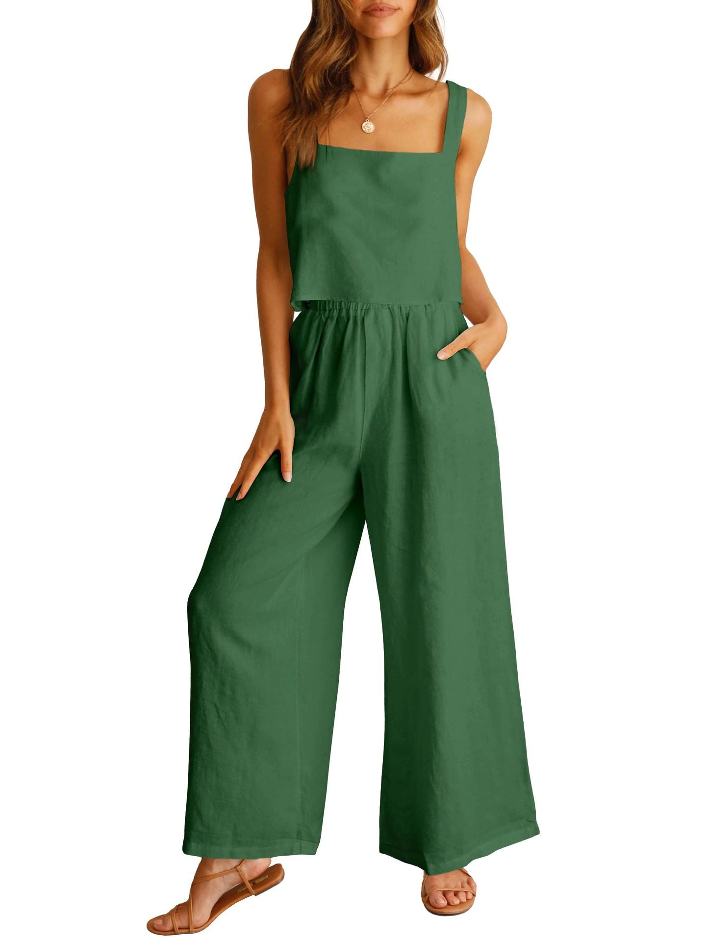 Sleeveless Wide Leg Pants Suit