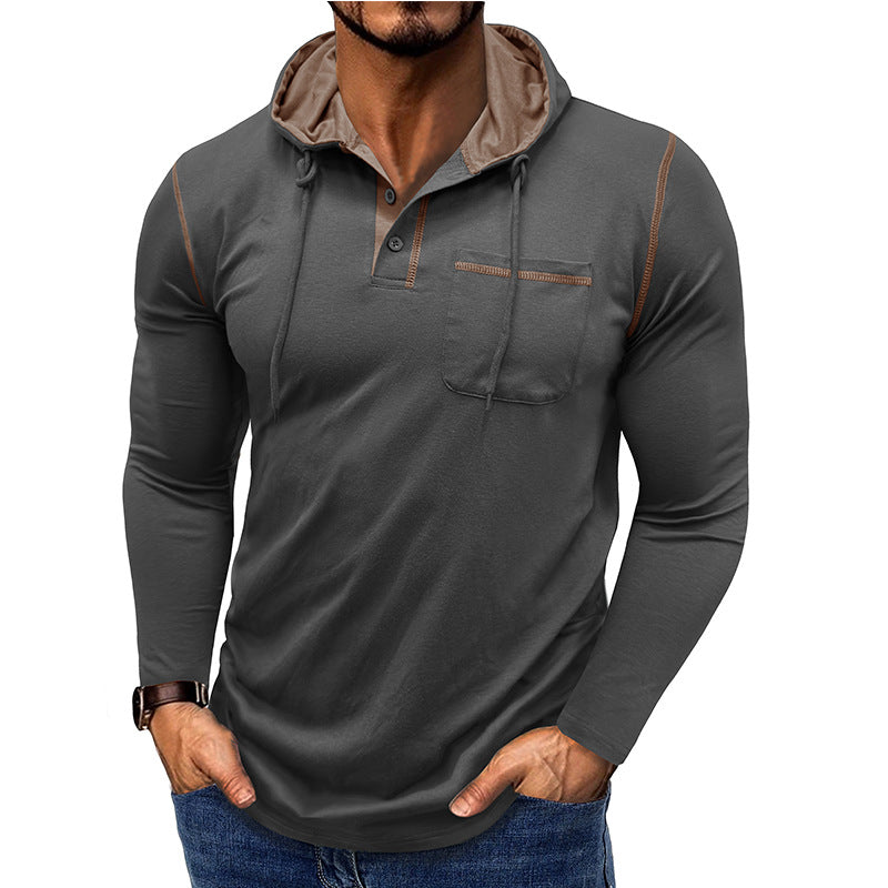 Men's Long-sleeved T-shirt Hooded Henley Shirt Outdoor Top